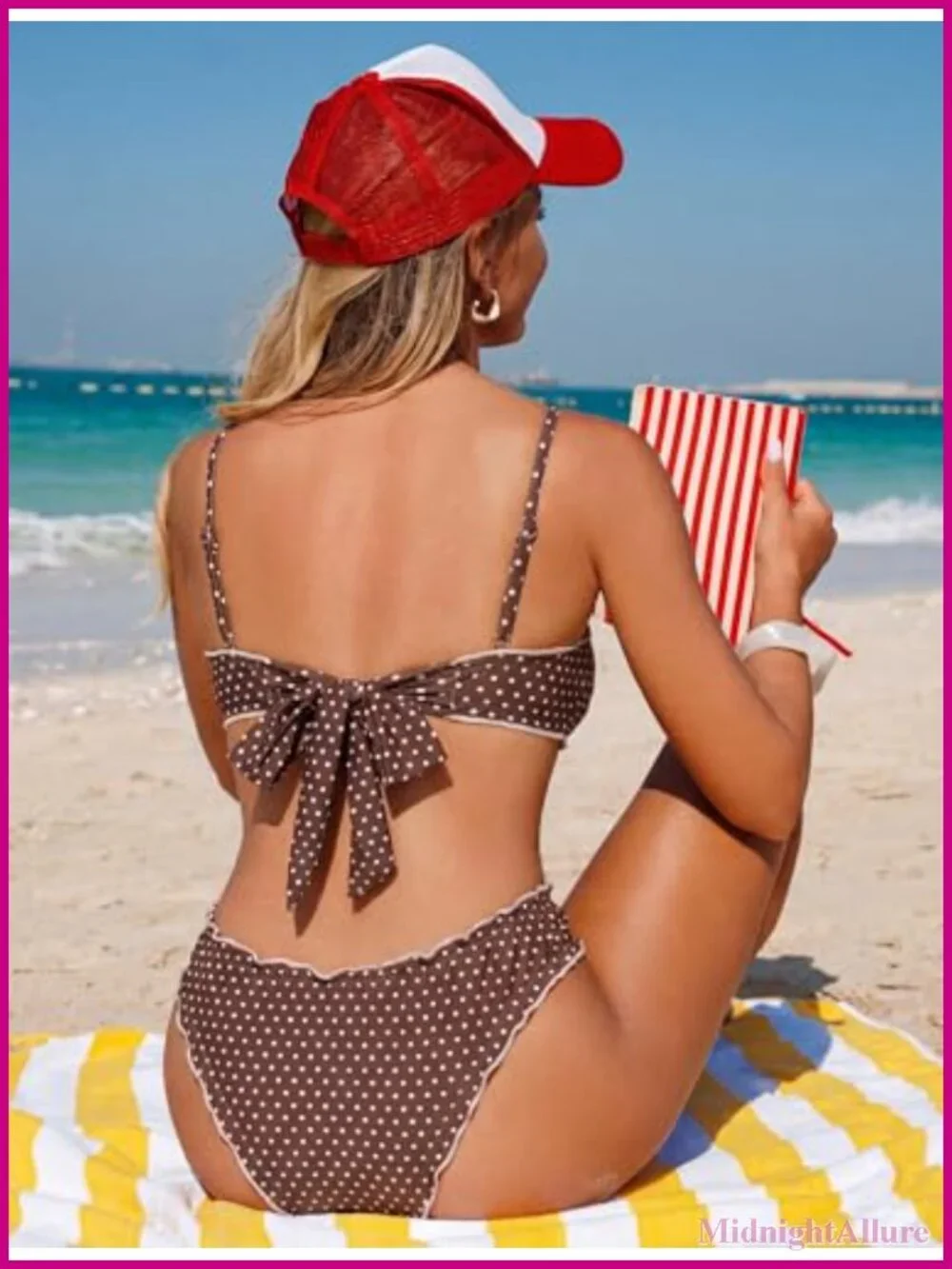 Women's Ruffled Bandeau Bikini Set High Cut Cheeky Bottom UPF 20 Polyester
